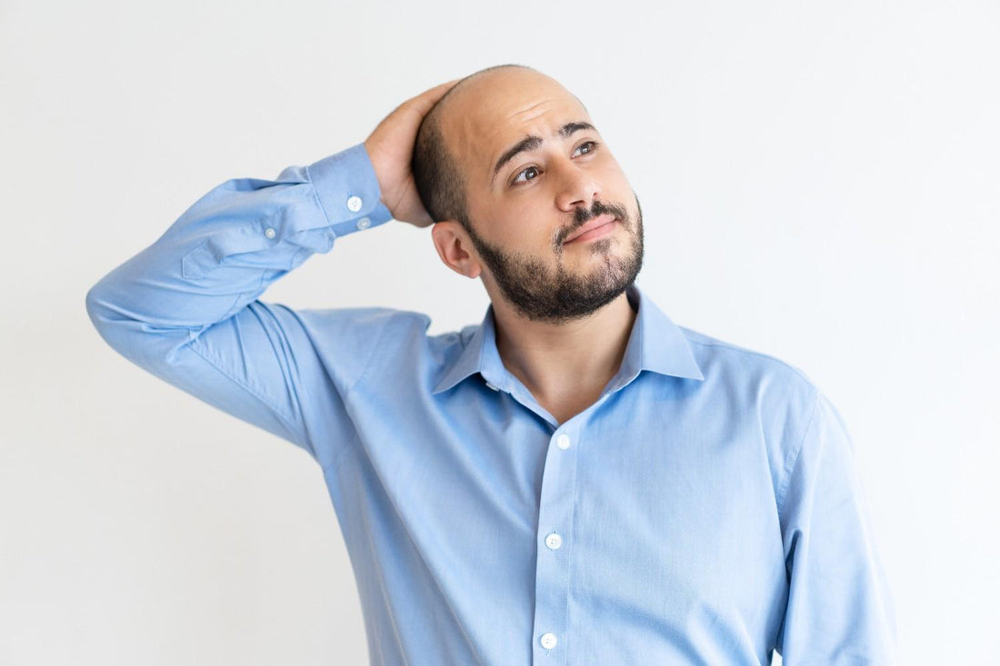 Symbolizing awareness of hair loss and thyroid-related hormonal imbalance that causes stress and hair fall. thyroid hair fall treatment, hormonal imbalance hair loss, men hair regrowth solution, stress-related baldness, natural hair recovery